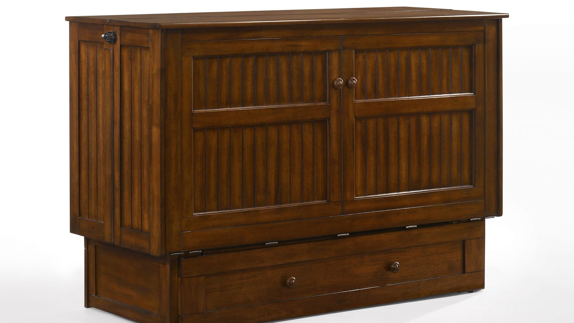 Murphy cabinet bed open in a home office, transforming the space